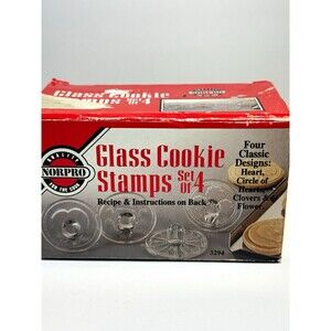 Norpro Glass Cookie Stamp Set 4-Pack Model 3294 Clear Heart Clover Flower